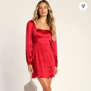 Red Satin Dress - Lulus